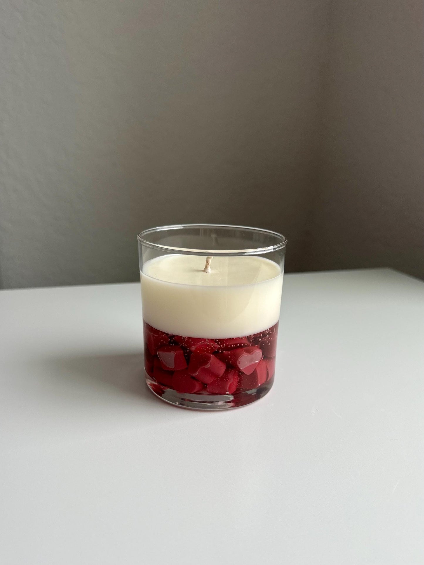 Romantic Heart-Inspired Gel and Soy Candle – Handmade Gift in Glass Jar