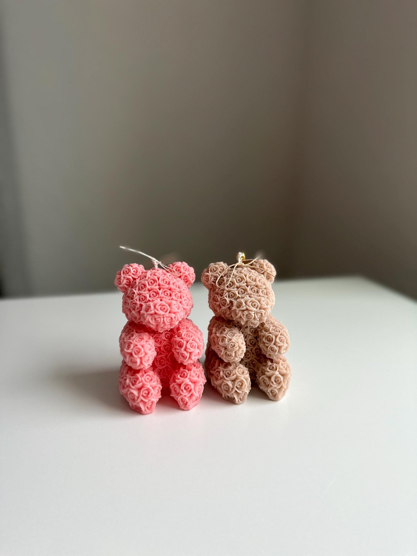 Rose Teddy Bear Candle - Handcrafted Decorative Soy Wax Bear Candle