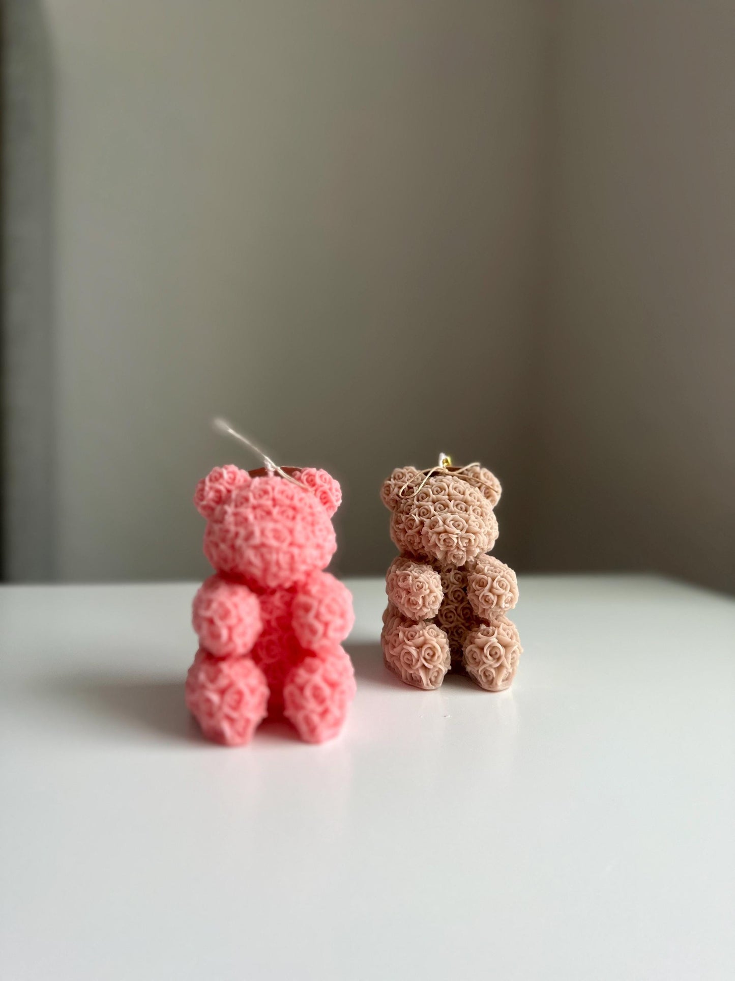 Rose Teddy Bear Candle - Handcrafted Decorative Soy Wax Bear Candle