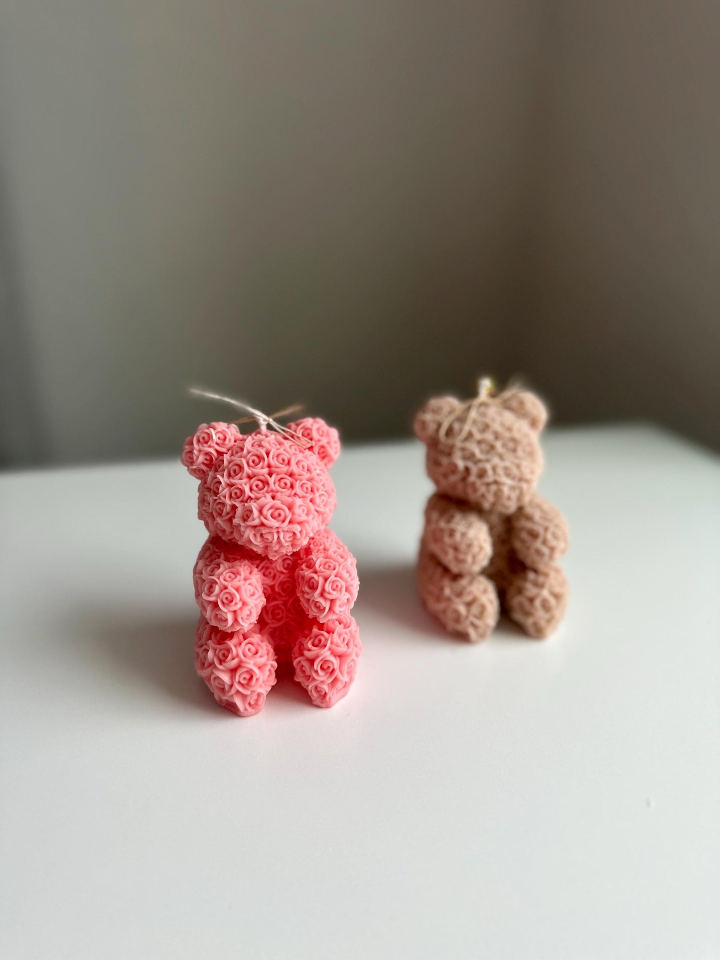 Rose Teddy Bear Candle - Handcrafted Decorative Soy Wax Bear Candle
